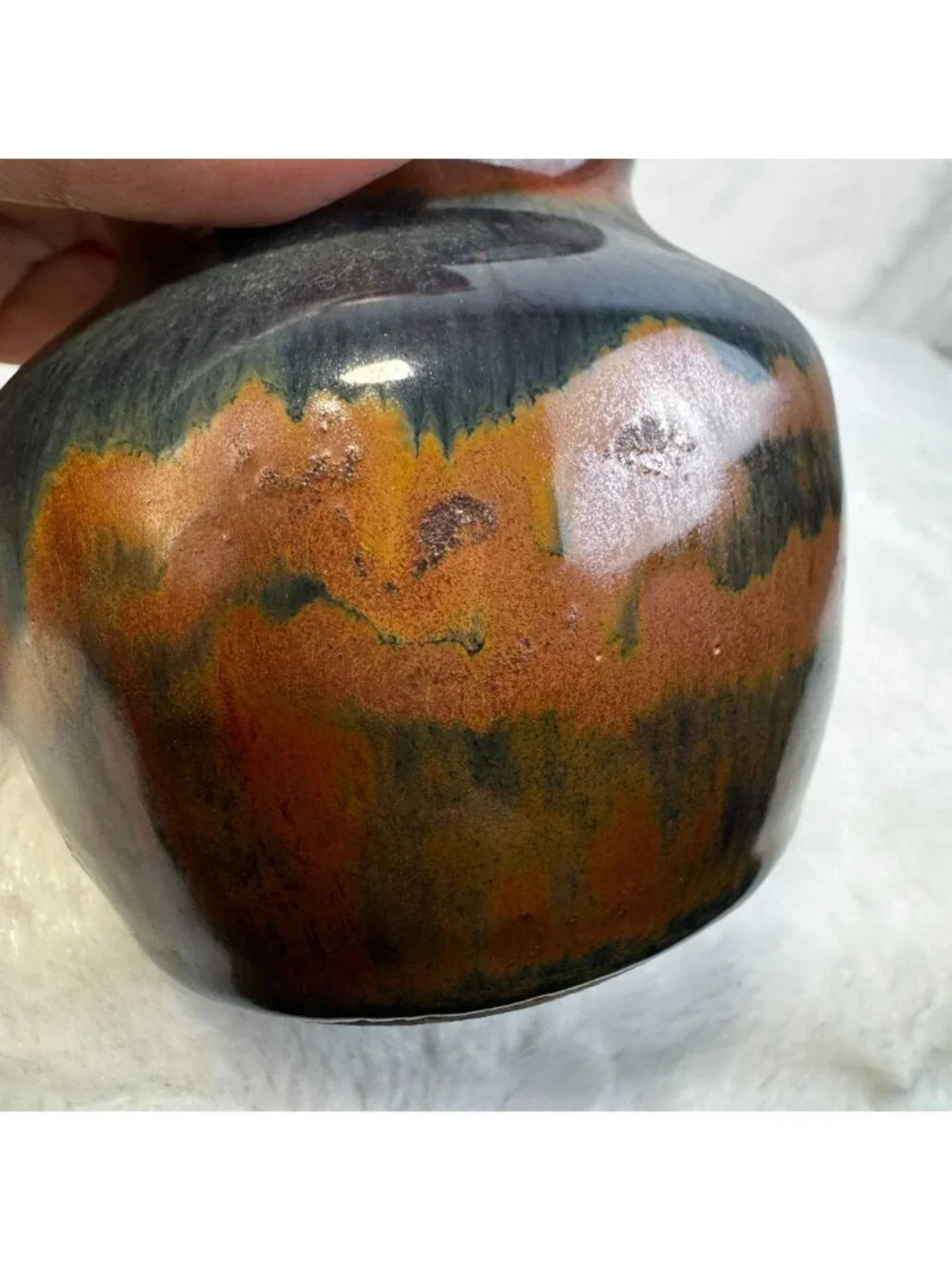 Handcrafted Glazed Ceramic Vase With Earthy Tones & Abstract Design
